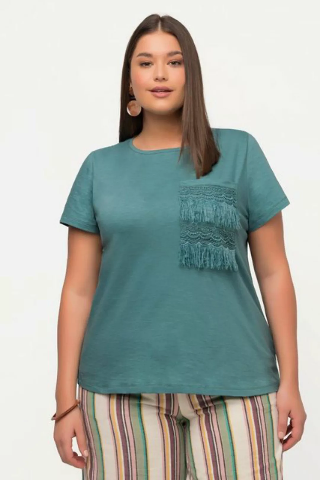 Ulla Popken Rundhalsshirt T-Shirt Biobaumwolle Brusttashce Regular Fit günstig online kaufen