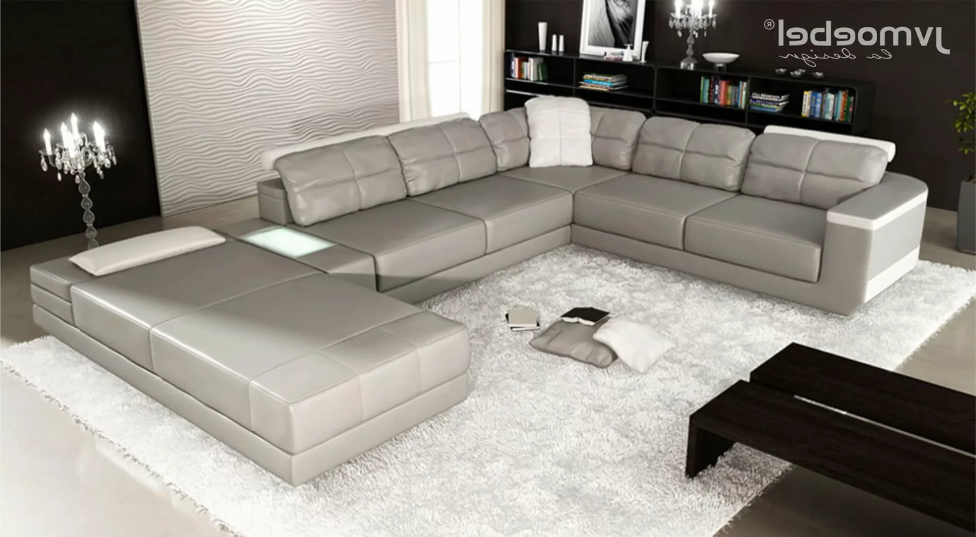 Xlmoebel Ecksofa Neue graue Ledercouch in U-Form für die Wohnlandschaft mit günstig online kaufen