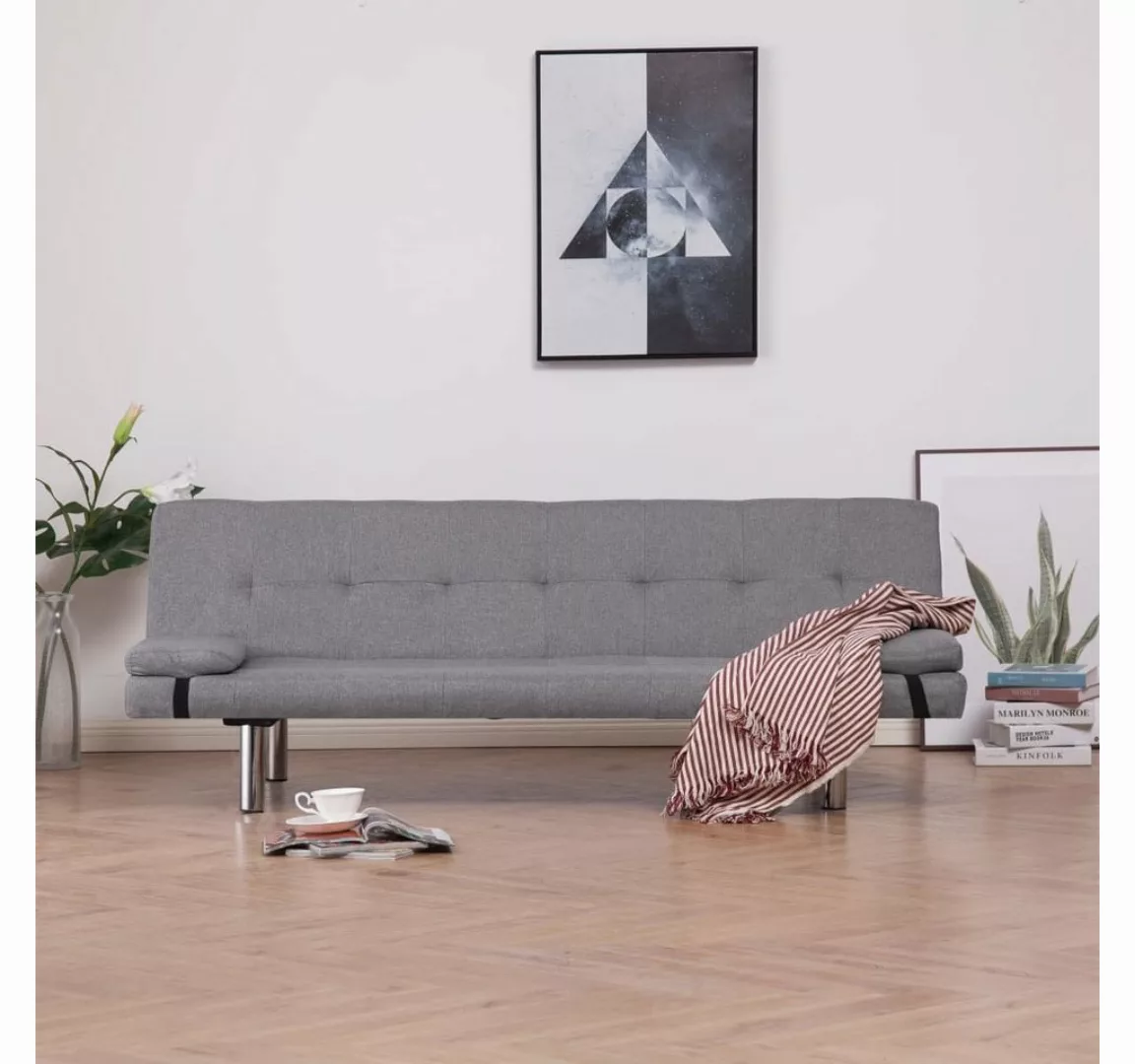 Schlafsofa Mit Zwei Kissen Hellgrau Polyester günstig online kaufen