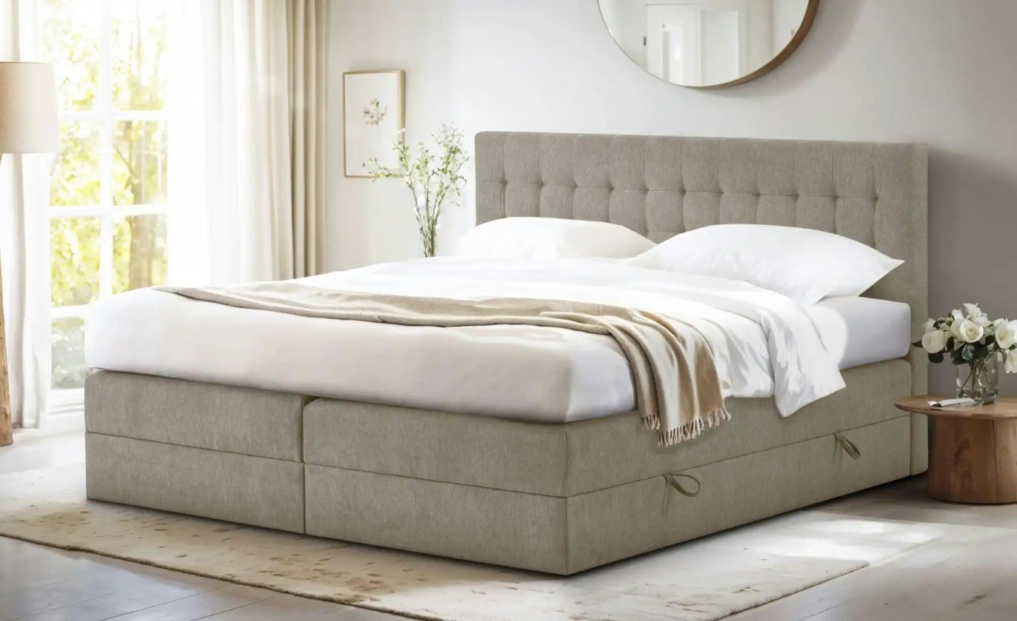 Boxspringbett mit Bettkasten Barcelona ¦ beige ¦ Maße (cm): B: 140 H: 110 B günstig online kaufen