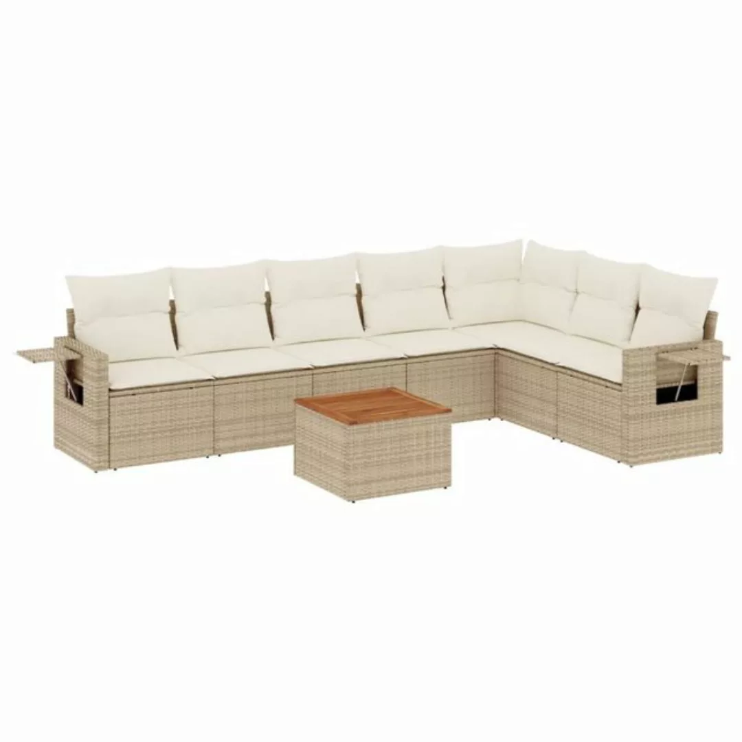 vidaXL Sofaelement 8-tlg. Garten-Sofagarnitur mit Kissen Beige Poly Rattan günstig online kaufen