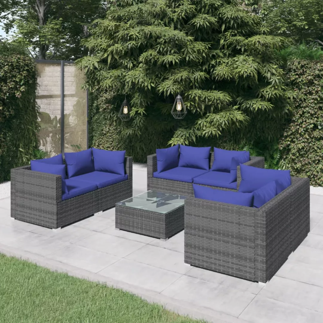 Vidaxl 7-tlg. Garten-lounge-set Mit Kissen Poly Rattan Grau günstig online kaufen