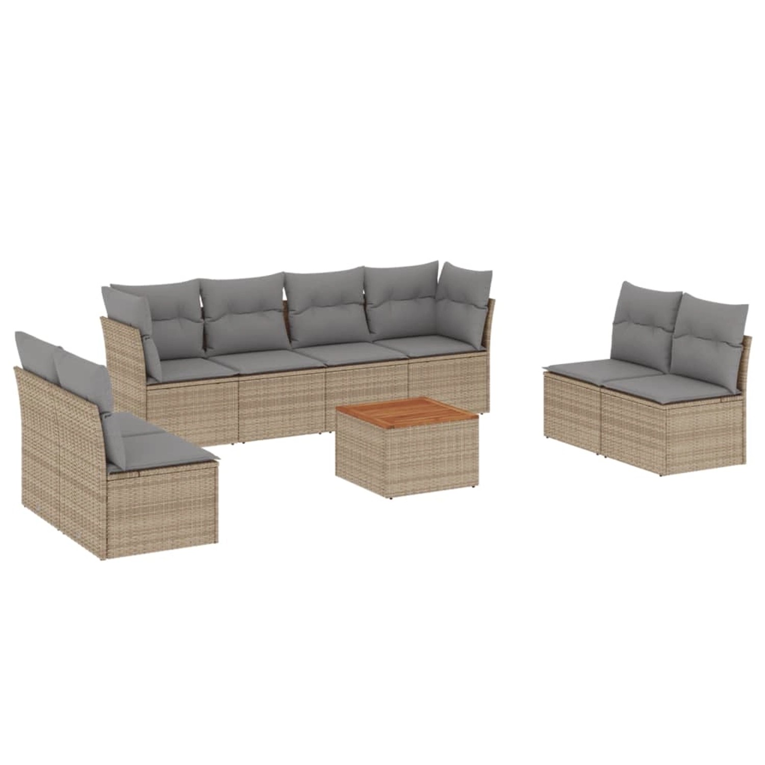 vidaXL 9-Tlg Garten-Sofagarnitur mit Kissen Beige Poly Rattan 3255912 günstig online kaufen