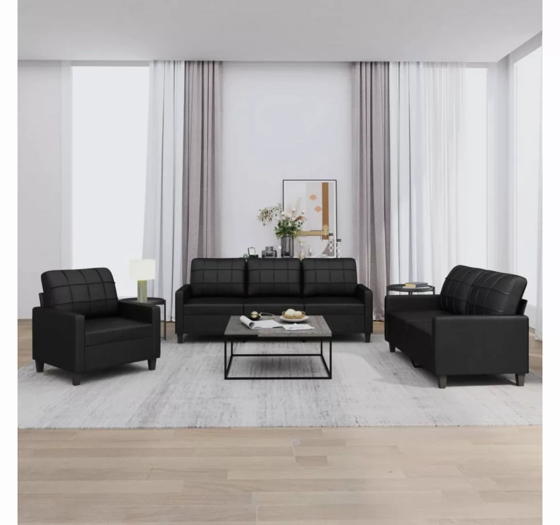 vidaXL Sofa Sofagarnitur mit Kissen Kunstleder, Standard, Schwarz günstig online kaufen