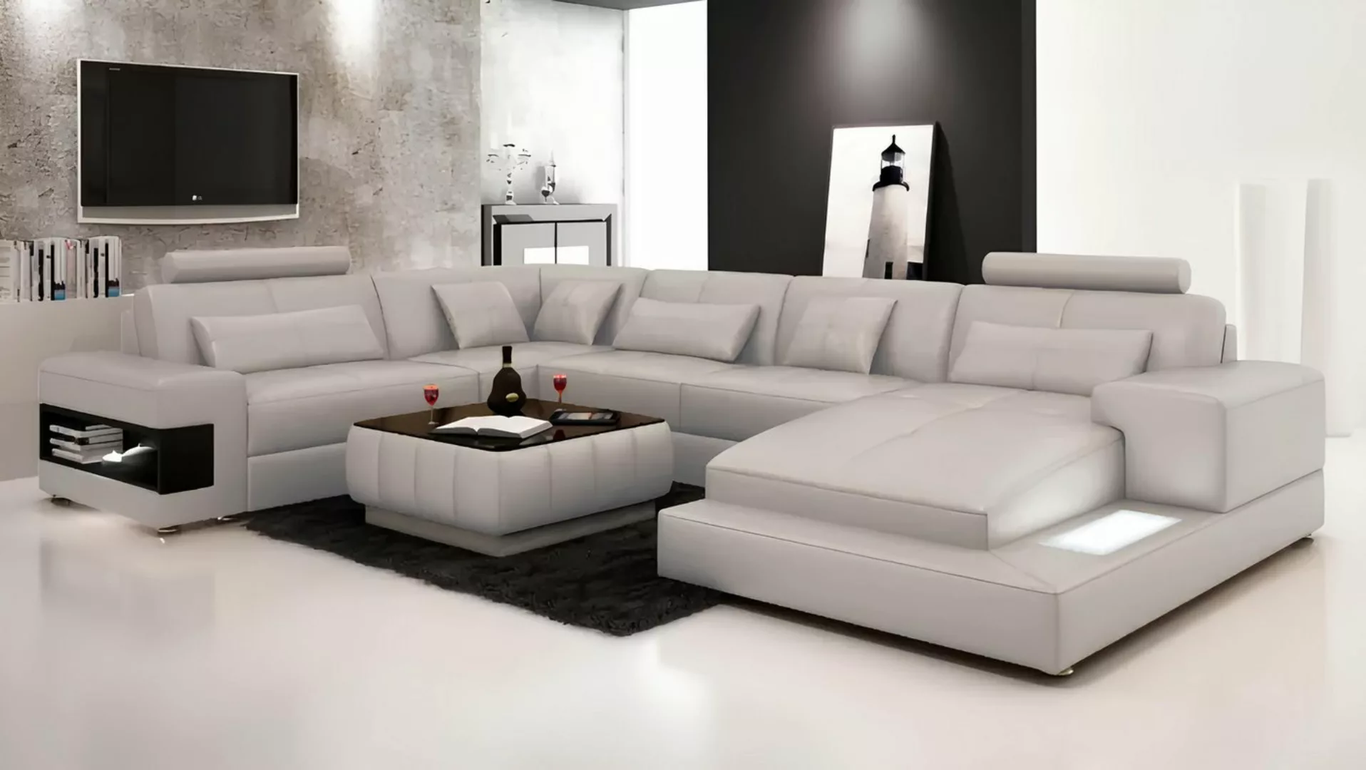 Xlmoebel Ecksofa Moderne U-Form Ledercouch Designer-Ecksofa Polstermöbel, H günstig online kaufen