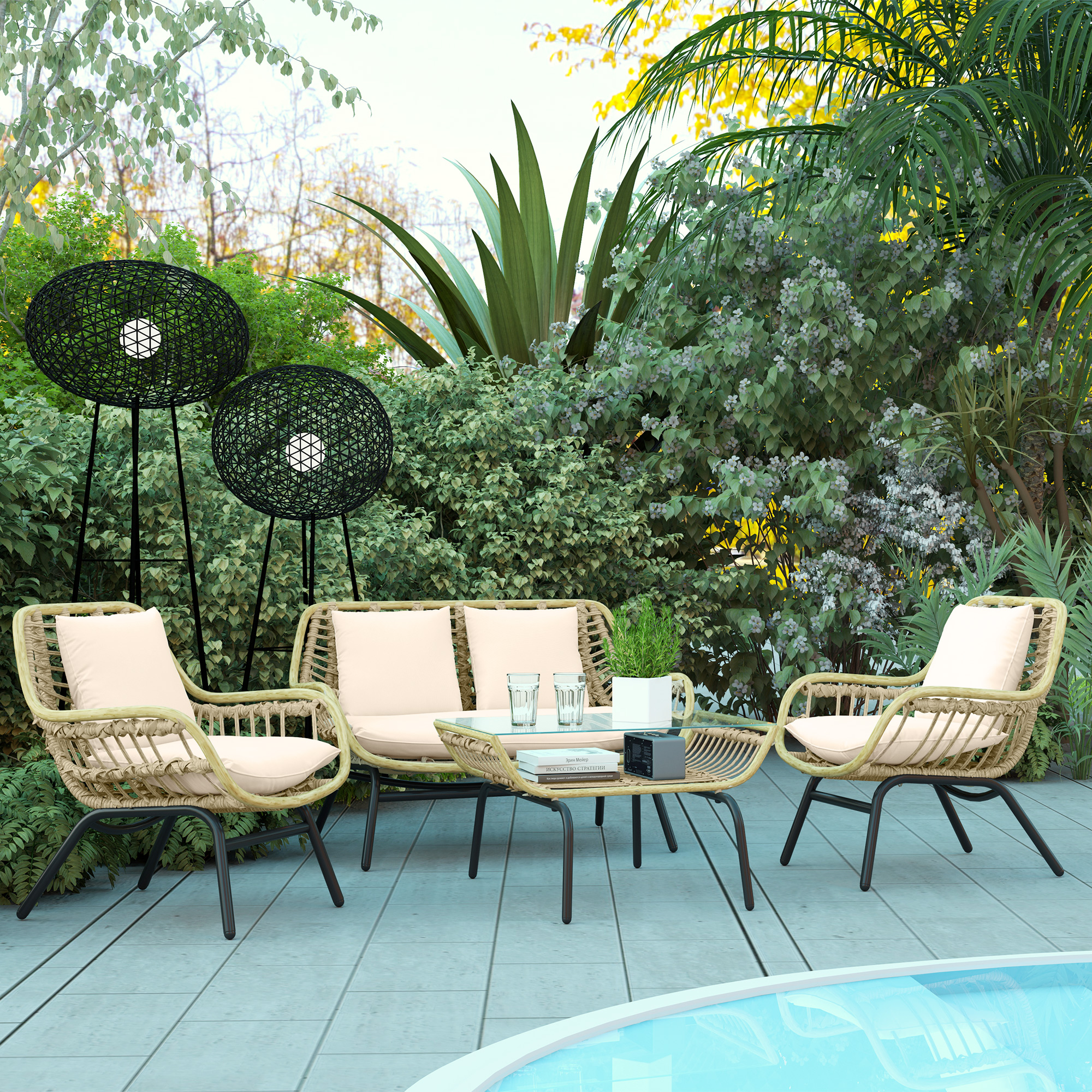 Outsunny Sitzgruppe, Outdoor Sitzgarnitur, Gartenmöbel Set mit Beistelltisc günstig online kaufen