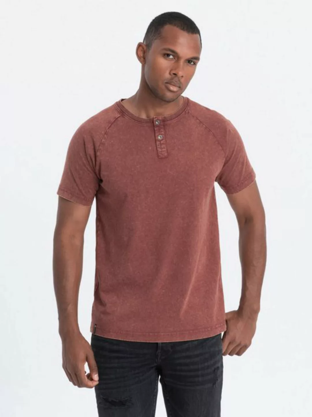 OMBRE T-Shirt Herren-T-Shirt mit Henley-Ausschnitt günstig online kaufen