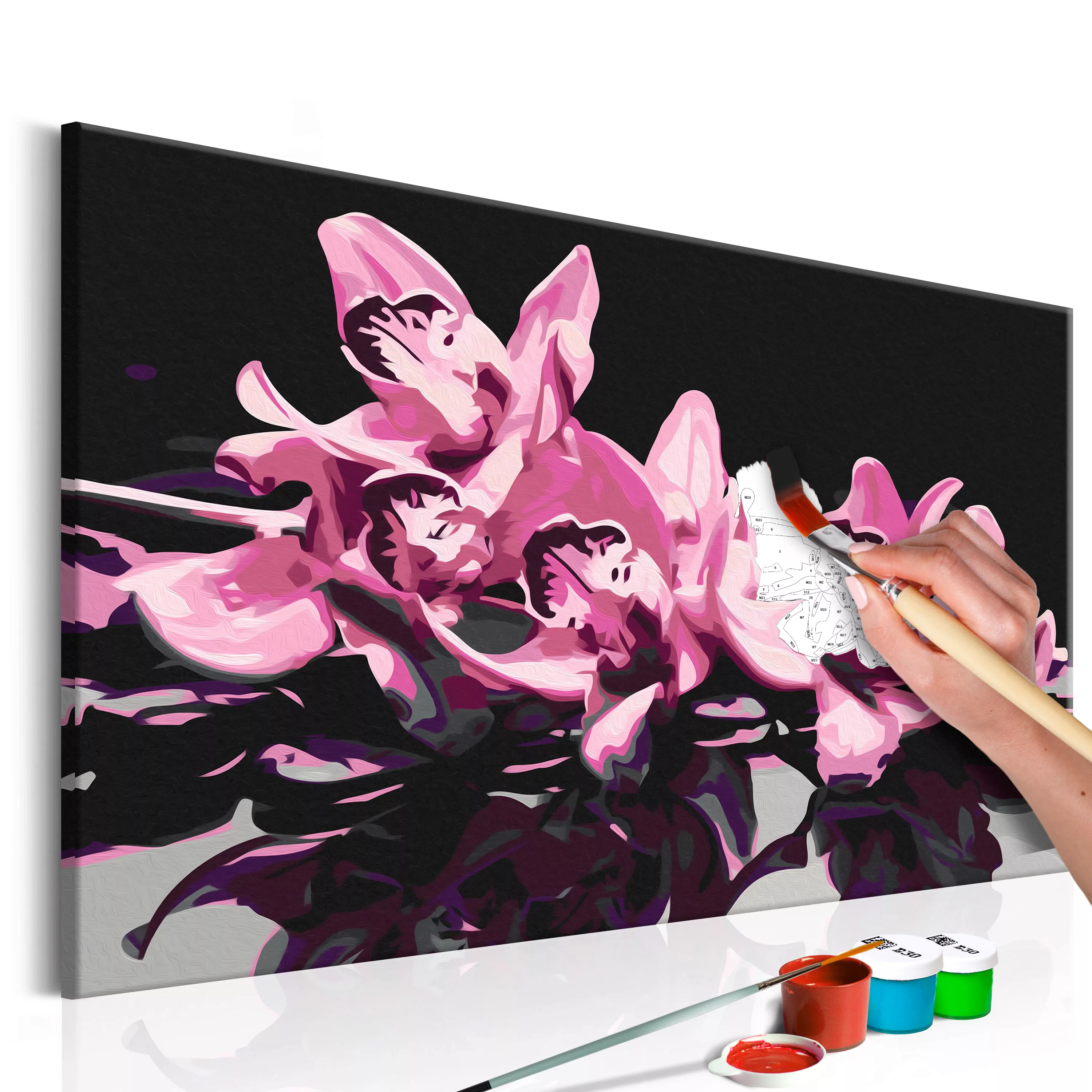 Malen Nach Zahlen - Rosarote Orchidee (schwarzer Hintergrund) günstig online kaufen
