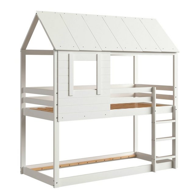 Celya Kinderbett Holz Etagenbett Hausbett 90x200 cm, Kinder Bett mit Dach, günstig online kaufen