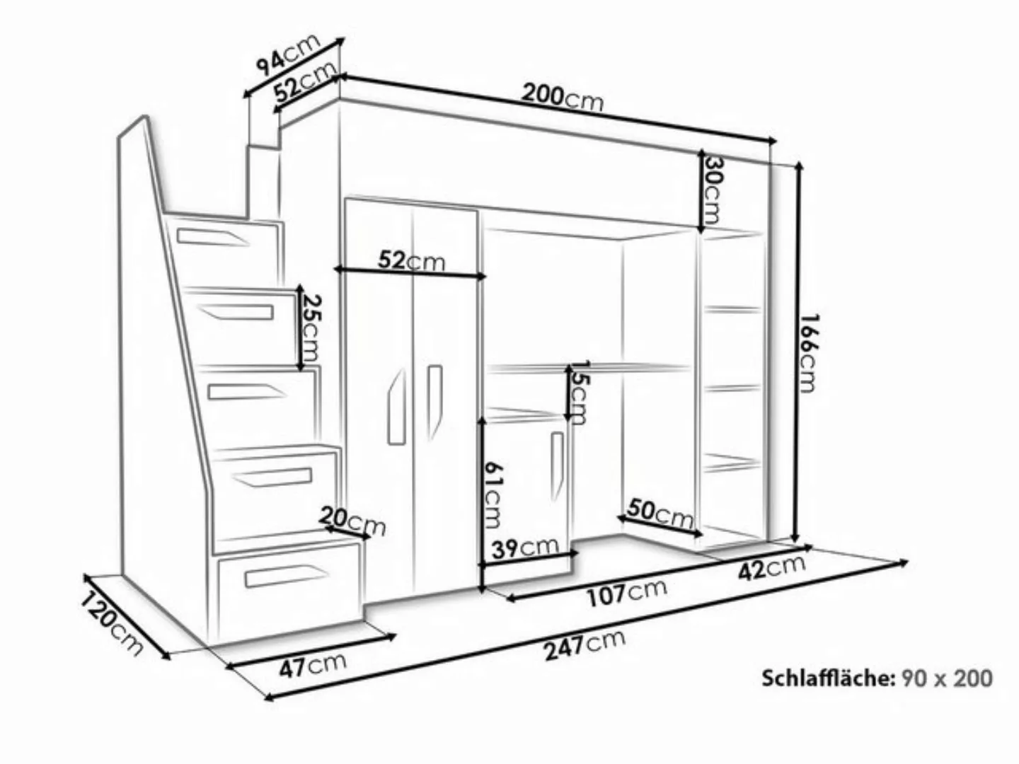 Unique Home Hochbett Kinderbett PAR 14, Inkl. Schreibtisch, Kleiderschrank günstig online kaufen