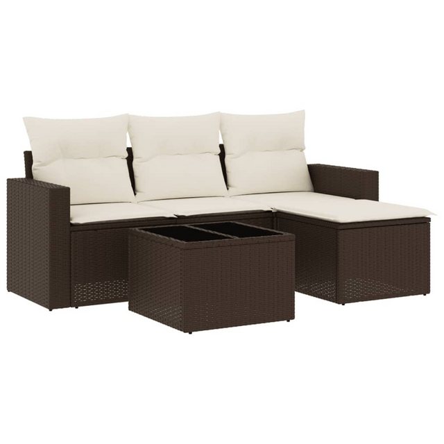 vidaXL Sofaelement 5-tlg. Garten-Sofagarnitur mit Kissen Braun Poly Rattan günstig online kaufen