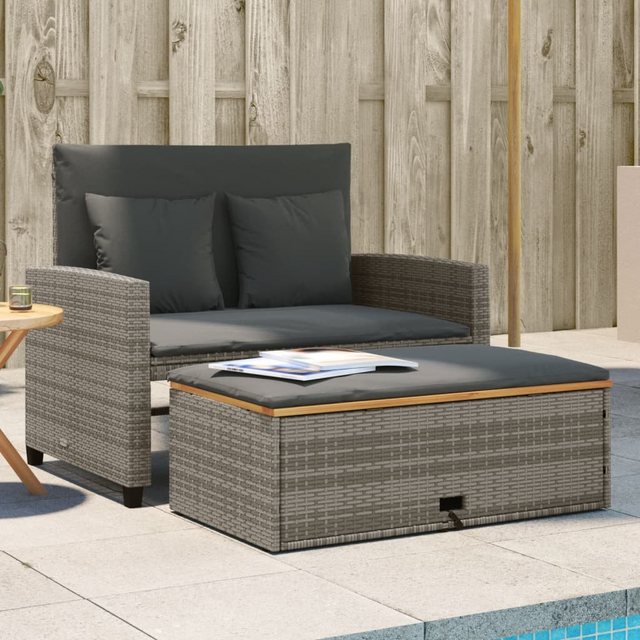 vidaXL Loungesofa Gartensofa mit Kissen 2-Sitzer Grau Poly Rattan & Akazien günstig online kaufen