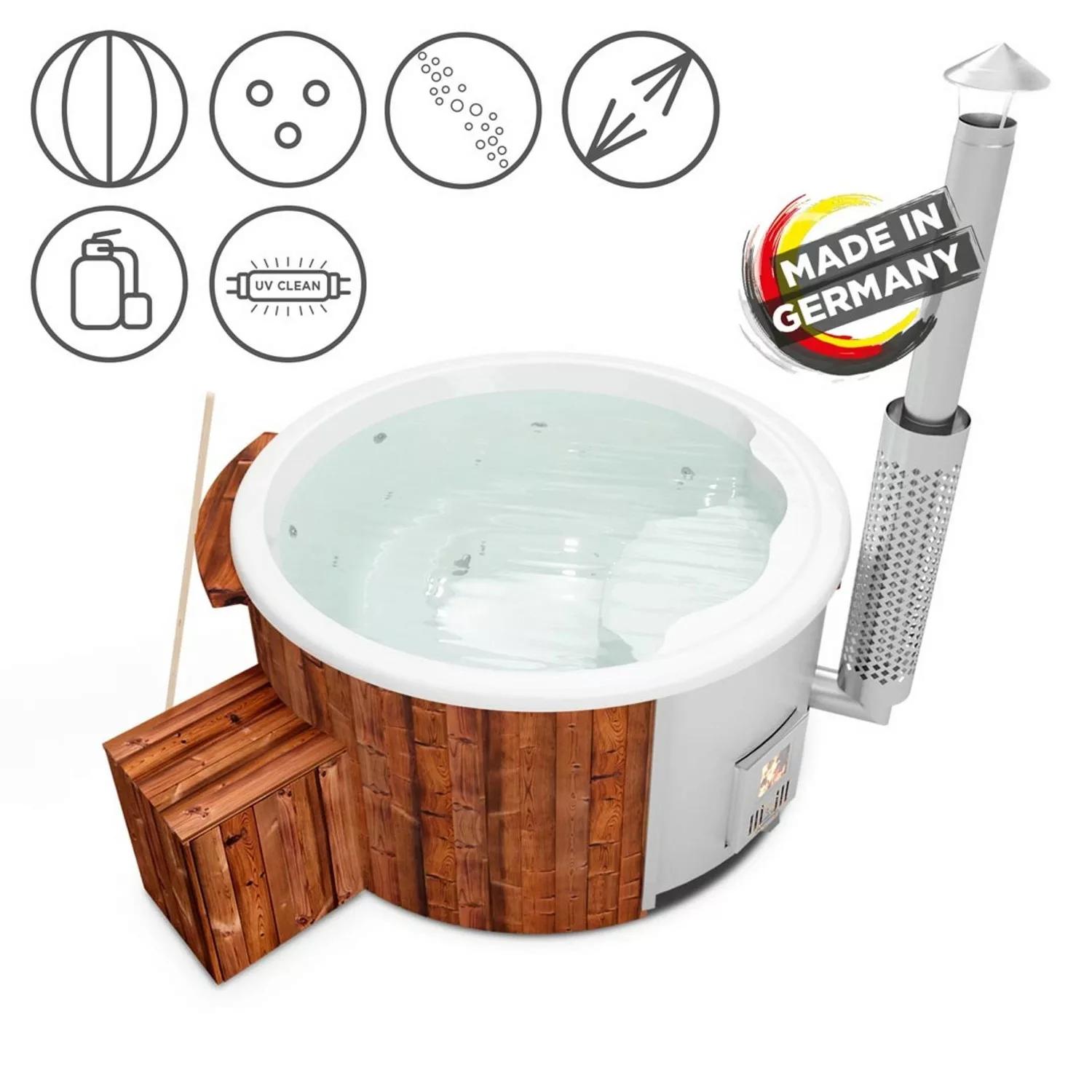 Holzklusiv Hot Tub Saphir 180 Thermoholz Spa Deluxe Clean UV Wanne Weiß günstig online kaufen