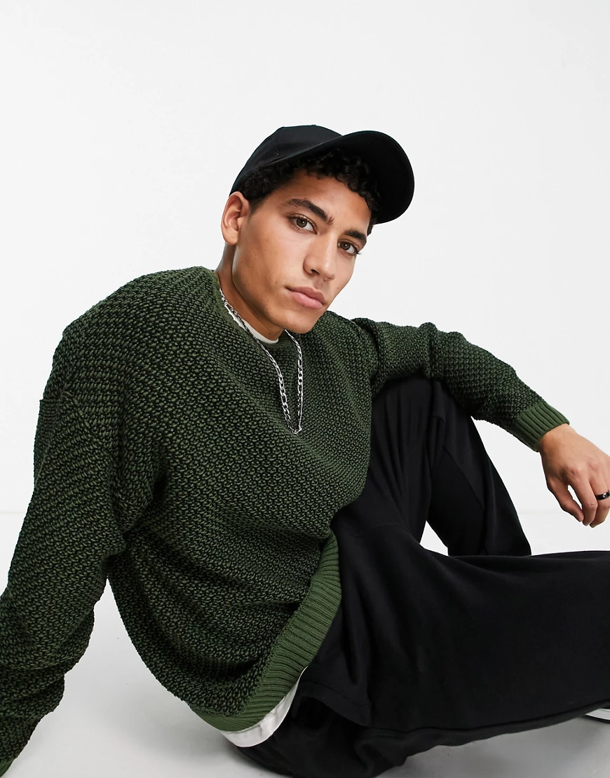 ASOS DESIGN – Strickpullover mit Waffelstruktur in kontrastierenden Grüntön günstig online kaufen