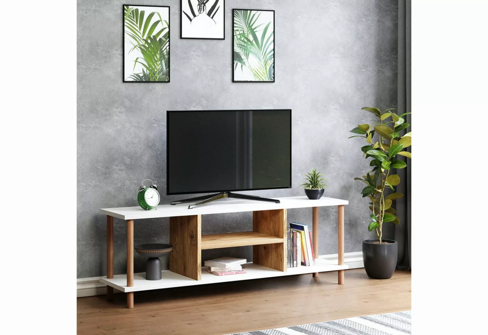 en.casa TV-Schrank Ærøskøbing TV Board 43x120x29cm Weiß / Holzoptik günstig online kaufen