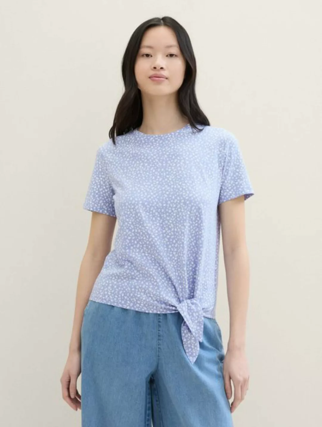 TOM TAILOR Denim T-Shirt mit Minimalprint und seitlichem Knoten günstig online kaufen