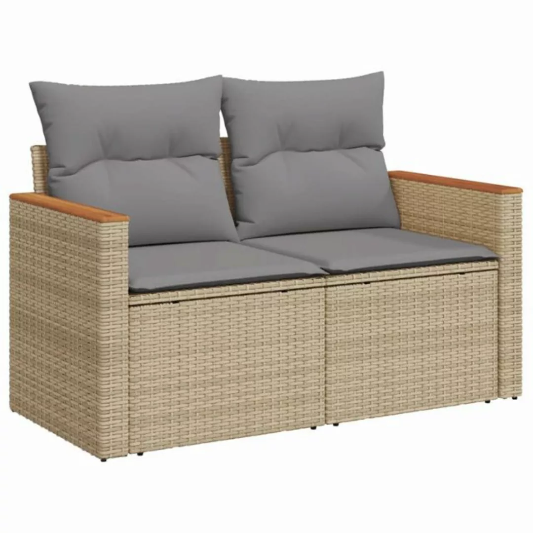 vidaXL Loungesofa Gartensofa mit Kissen 2-Sitzer Beige Poly Rattan, 1 Teile günstig online kaufen