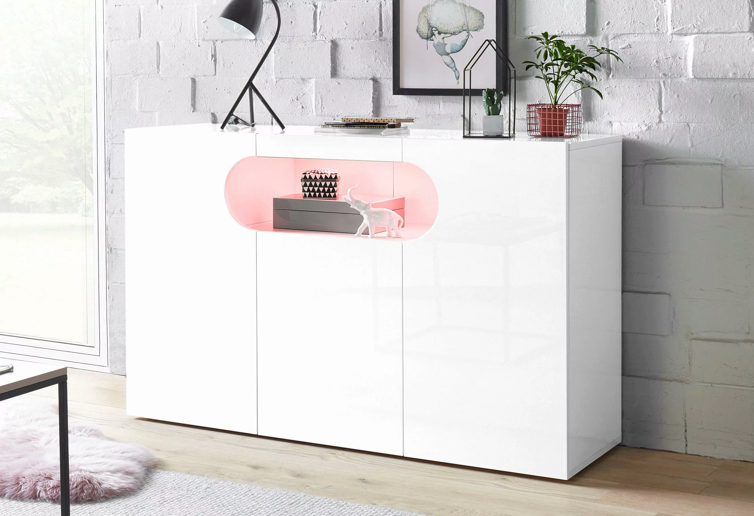 INOSIGN Sideboard "Real,Vitrine,Kommode,Schrank,Breite 130 cm komplett hoch günstig online kaufen