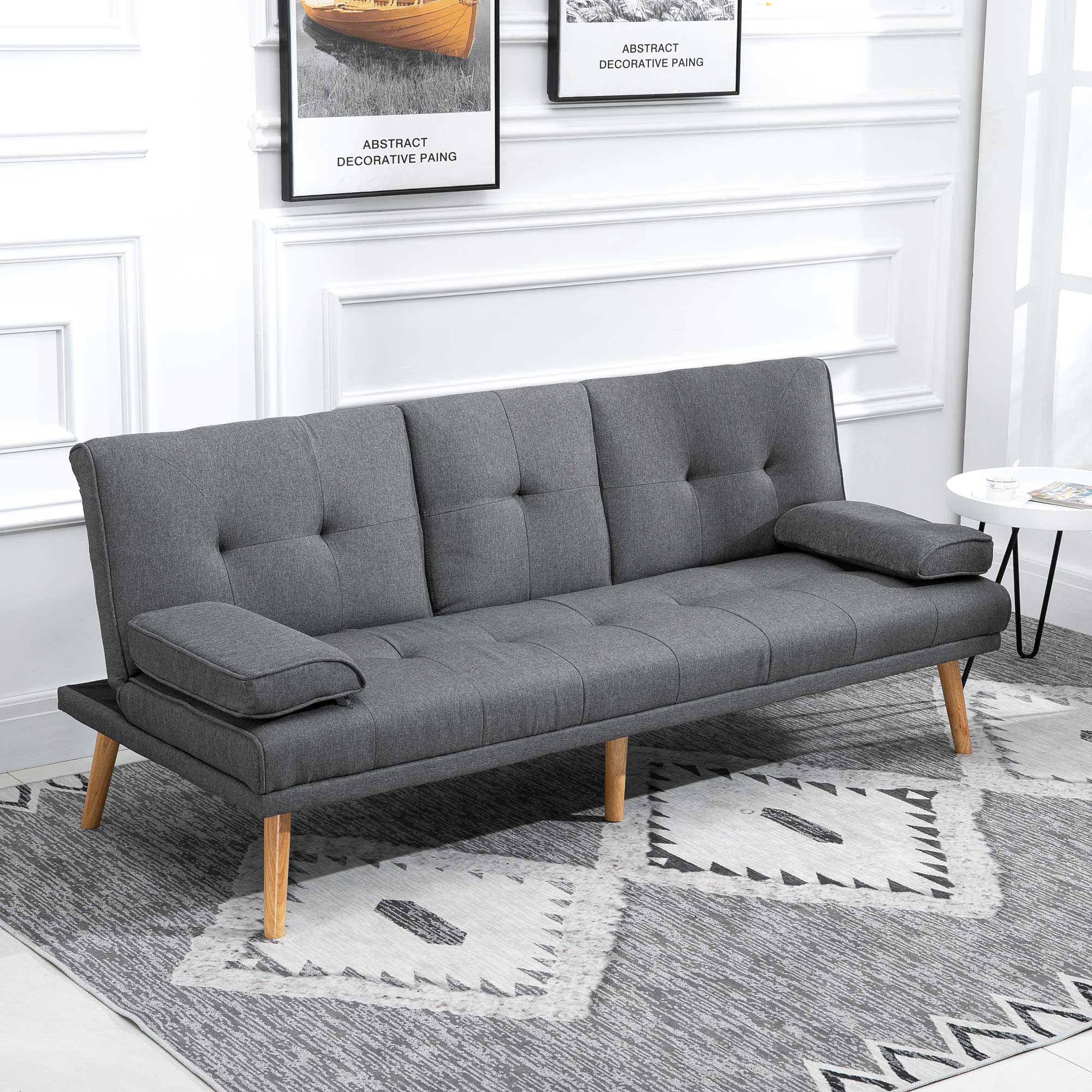 HOMCOM Schlafsofa 3-Sitzer Bettsofa mit klappbarem Tisch und Becherhalter, günstig online kaufen