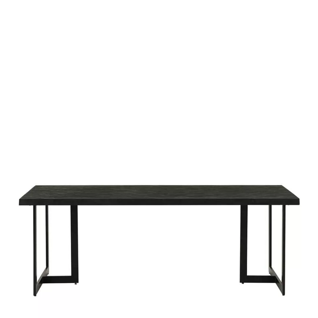 Schwarzer Esszimmertisch aus Mangobaum Massivholz & Metall Bügelgestell günstig online kaufen