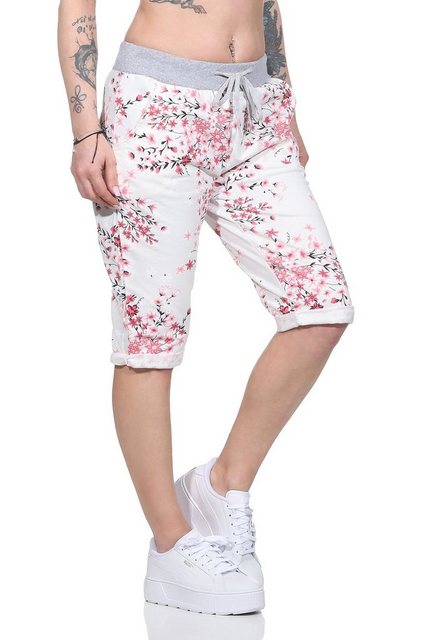Bermudas Kurze Damen Sommerhose leichte Bermuda Shorts gemustert mit elasti günstig online kaufen