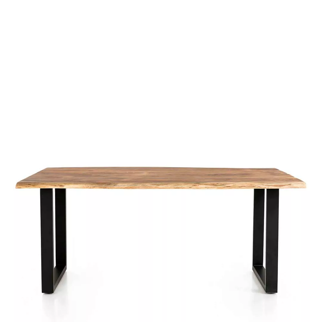 Baumkanten Tisch Esszimmer im Industry und Loft Stil Bügelgestell günstig online kaufen