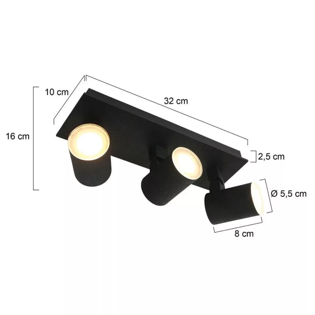 LED Deckenleuchte Points noirs in Schwarz 3x 4,6W 1440lm GU10 3-flammig IP4 günstig online kaufen