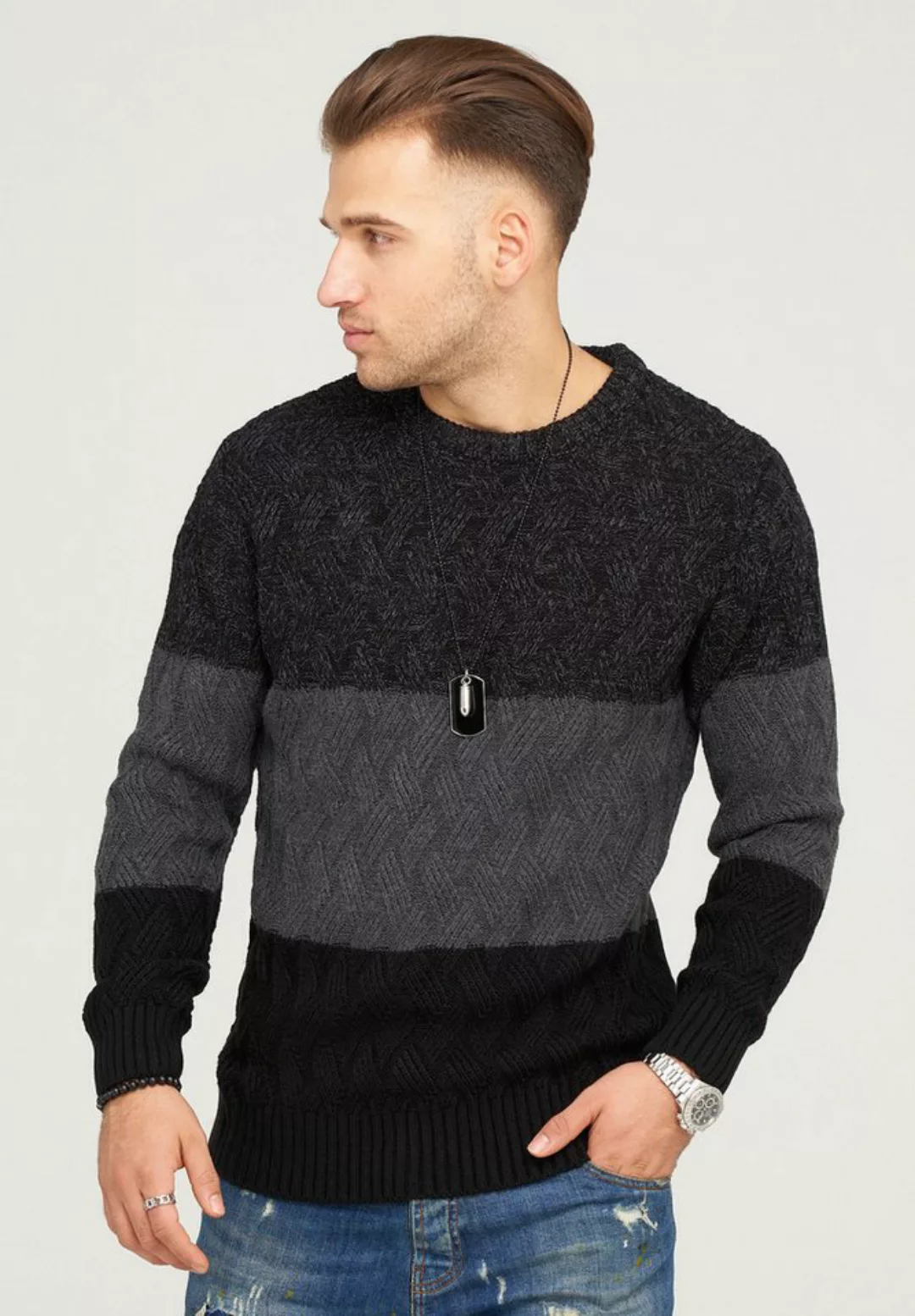 behype Strickpullover DAVAY im Colour-Block-Stil günstig online kaufen