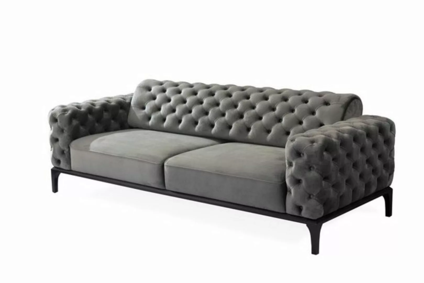 JVmoebel Sofa Sofa 3 Sitzer Dreisitzer Sofas Stoff Grau Wohnzimmer Chesterf günstig online kaufen