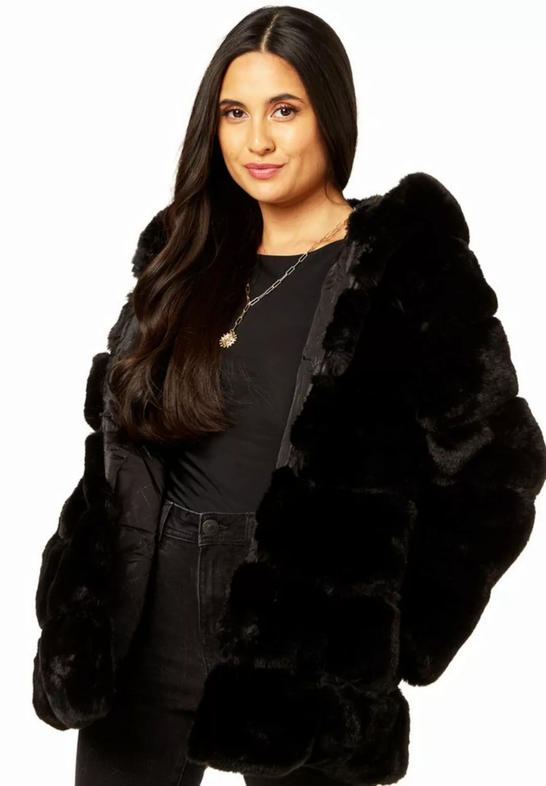 GINI LONDON Wintermantel Gini Horizontal Cut Fur Hooded Gini Horizontal ges günstig online kaufen