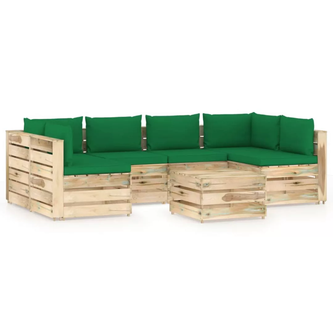 7-tlg. Garten-lounge-set Mit Kissen Grün Imprägniertes Holz günstig online kaufen