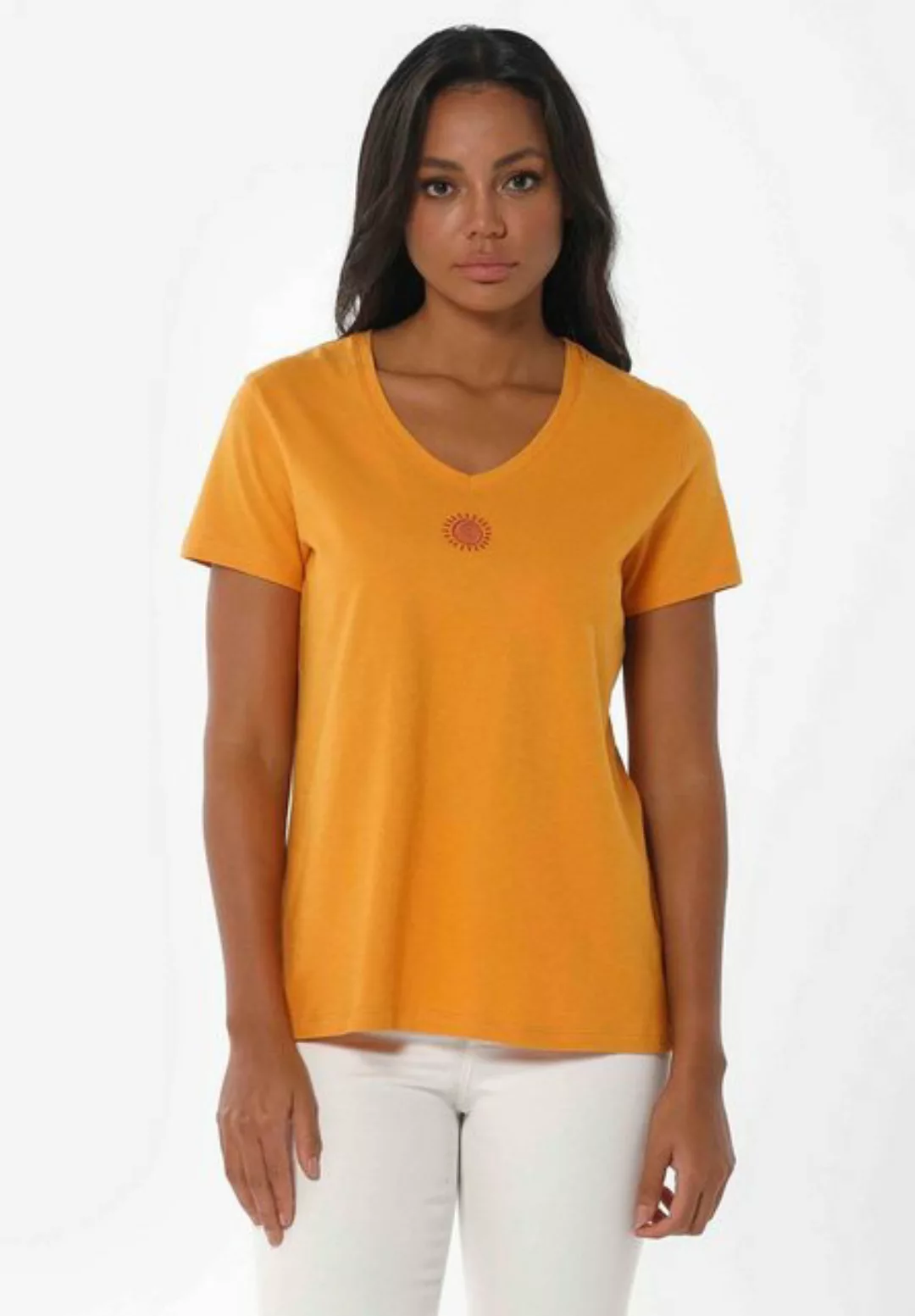 ORGANICATION T-Shirt Women's Embroidered V-neck T-shirt in Salmon Pink günstig online kaufen