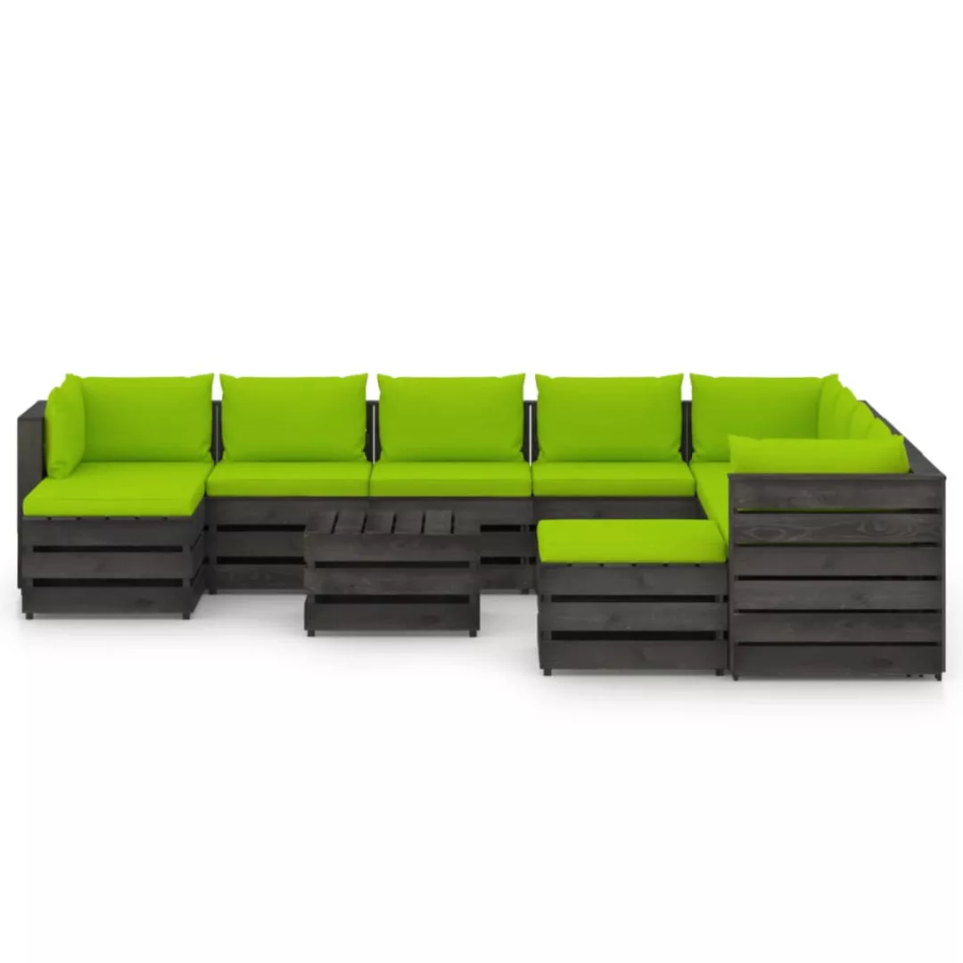 11-tlg. Garten-lounge-set Mit Kissen Grau Imprägniertes Holz günstig online kaufen