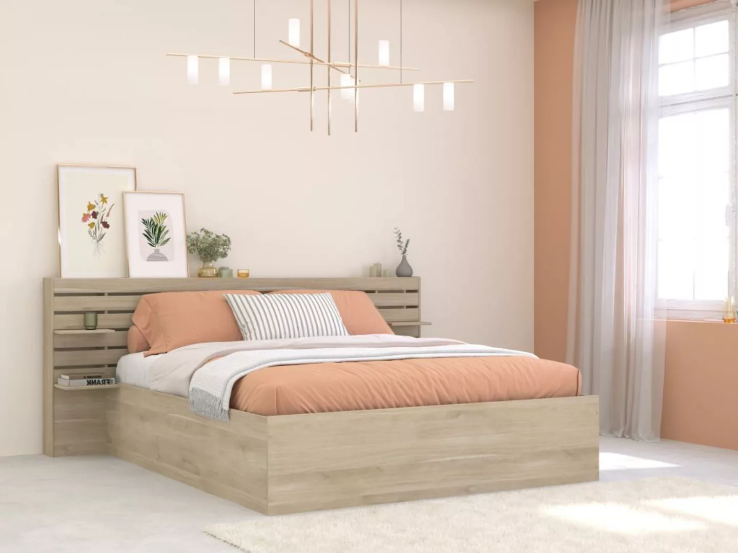Bett mit Stauraum + Matratze - 160 x 200 cm - Holzfarben - TENALIA III günstig online kaufen