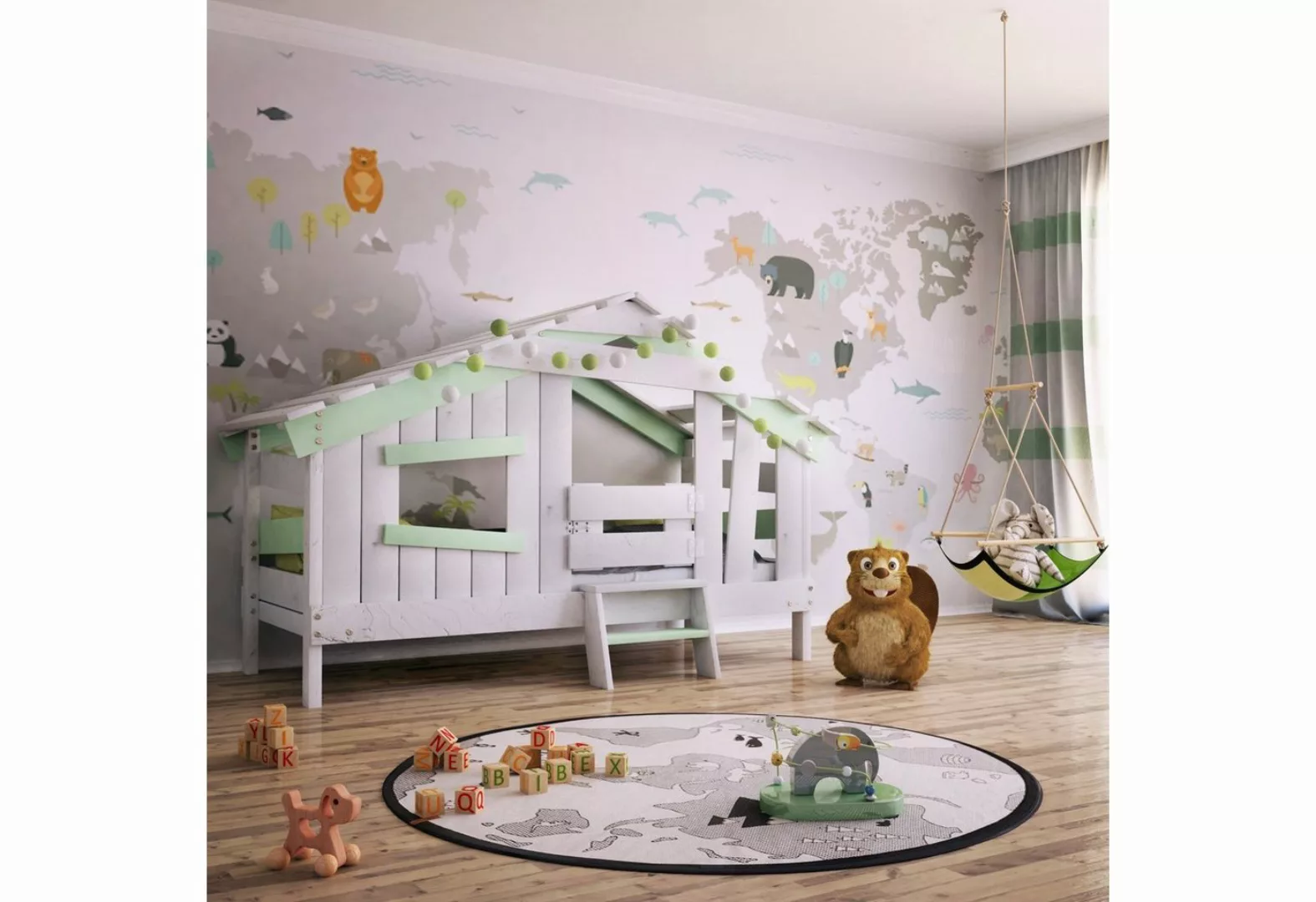 bibex Kinderbett APART CHALET Kinderbett, Jugendbett, Spielbett, sanft-grün günstig online kaufen