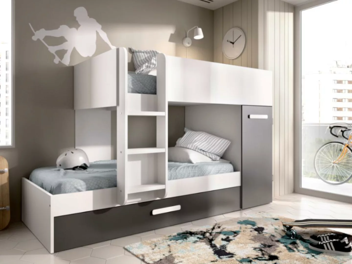 Etagenbett Ausziehbett mit Stauraum + Matratzen - 3x 90 x 190 cm - Weiß & A günstig online kaufen