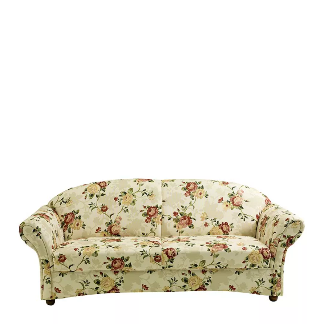 Dreisitzer Couch geblümt mit Rosen Motiv in Creme bunt Flachgewebe günstig online kaufen