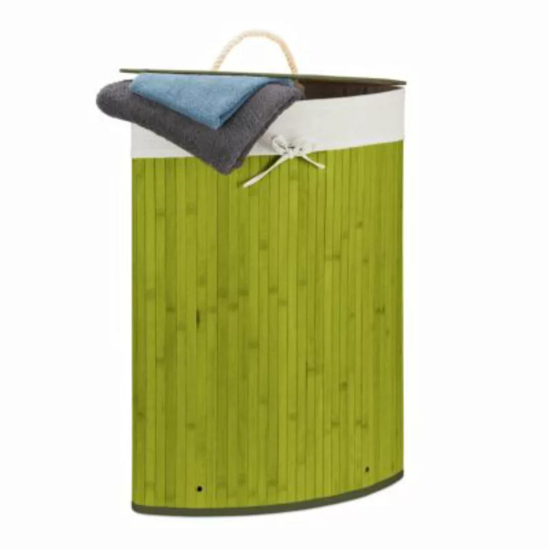 relaxdays Eckwäschekorb Bambus grün günstig online kaufen