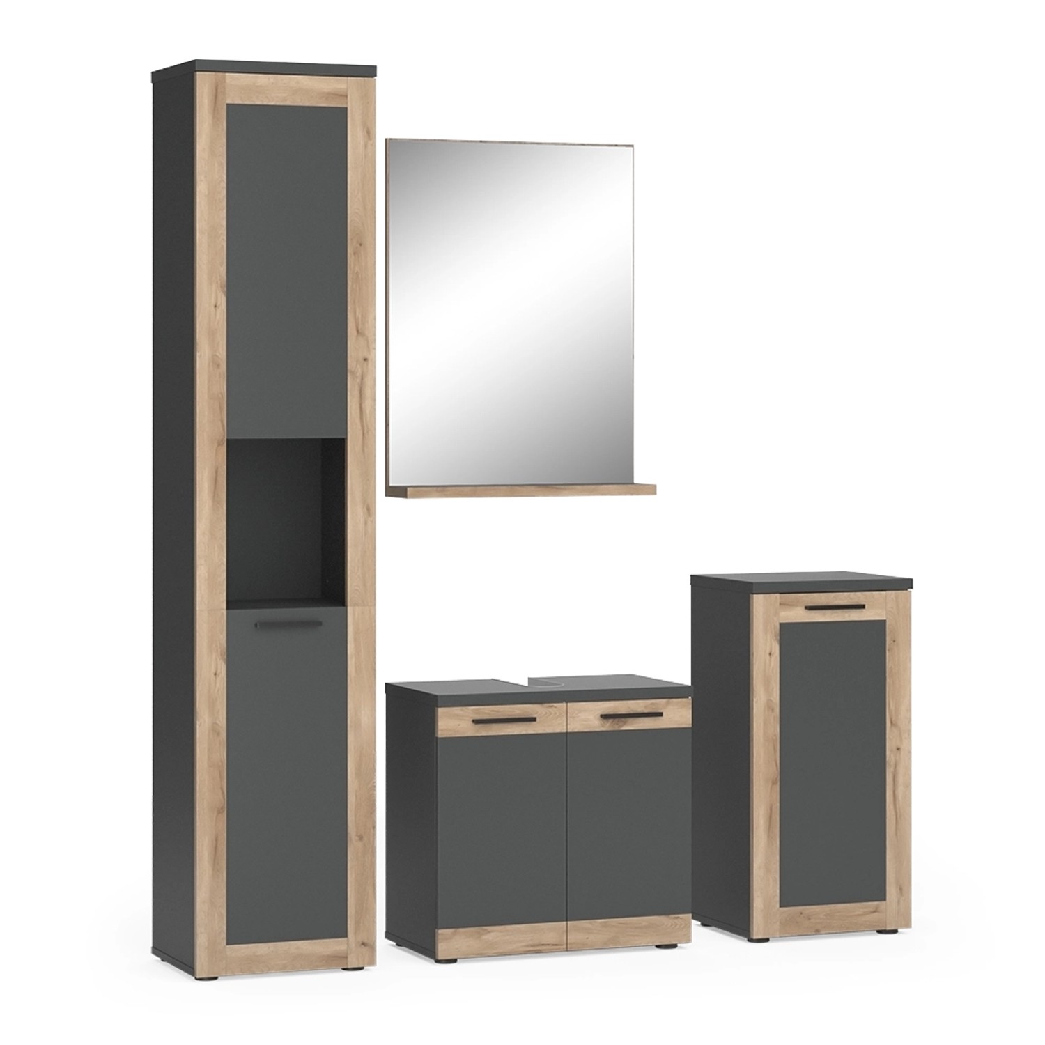 Vicco Badmöbel-Set Niko Anthrazit/Viking Oak mit Midi- und Hochschrank günstig online kaufen