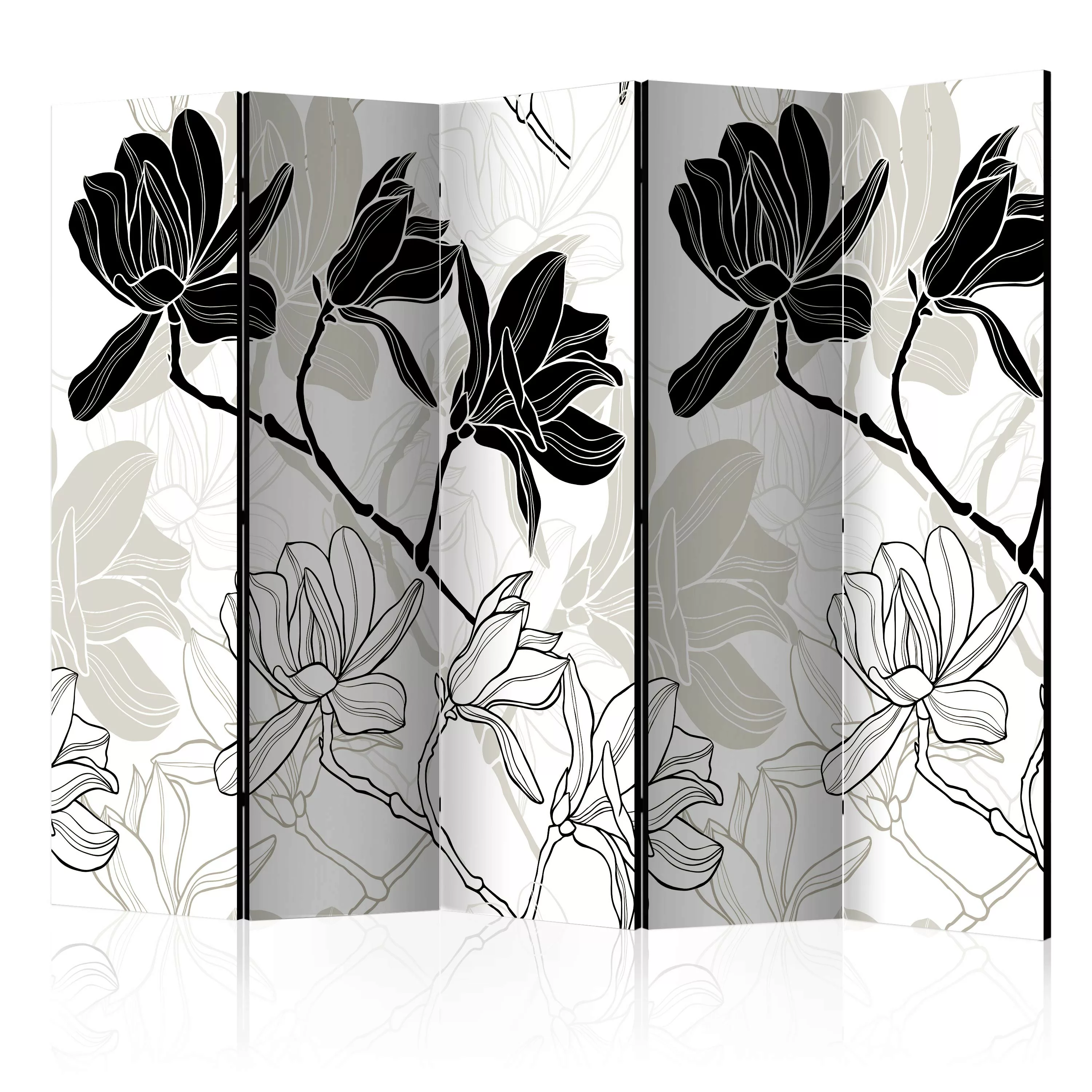 5-teiliges Paravent - Flowers B&w Ii [room Dividers] günstig online kaufen