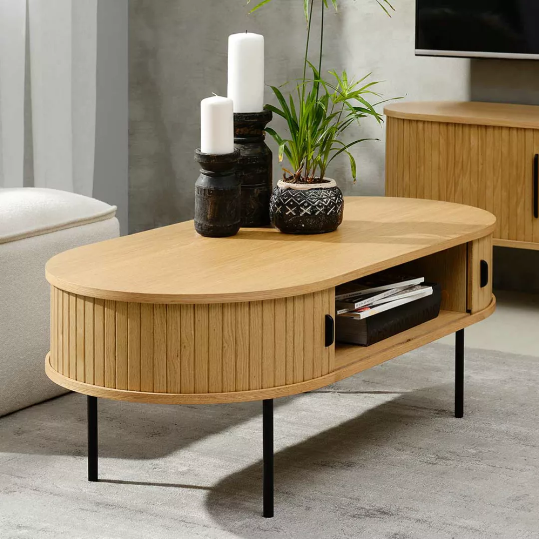 Ovaler Wohnzimmer Tisch im Skandi Design 120 cm breit günstig online kaufen
