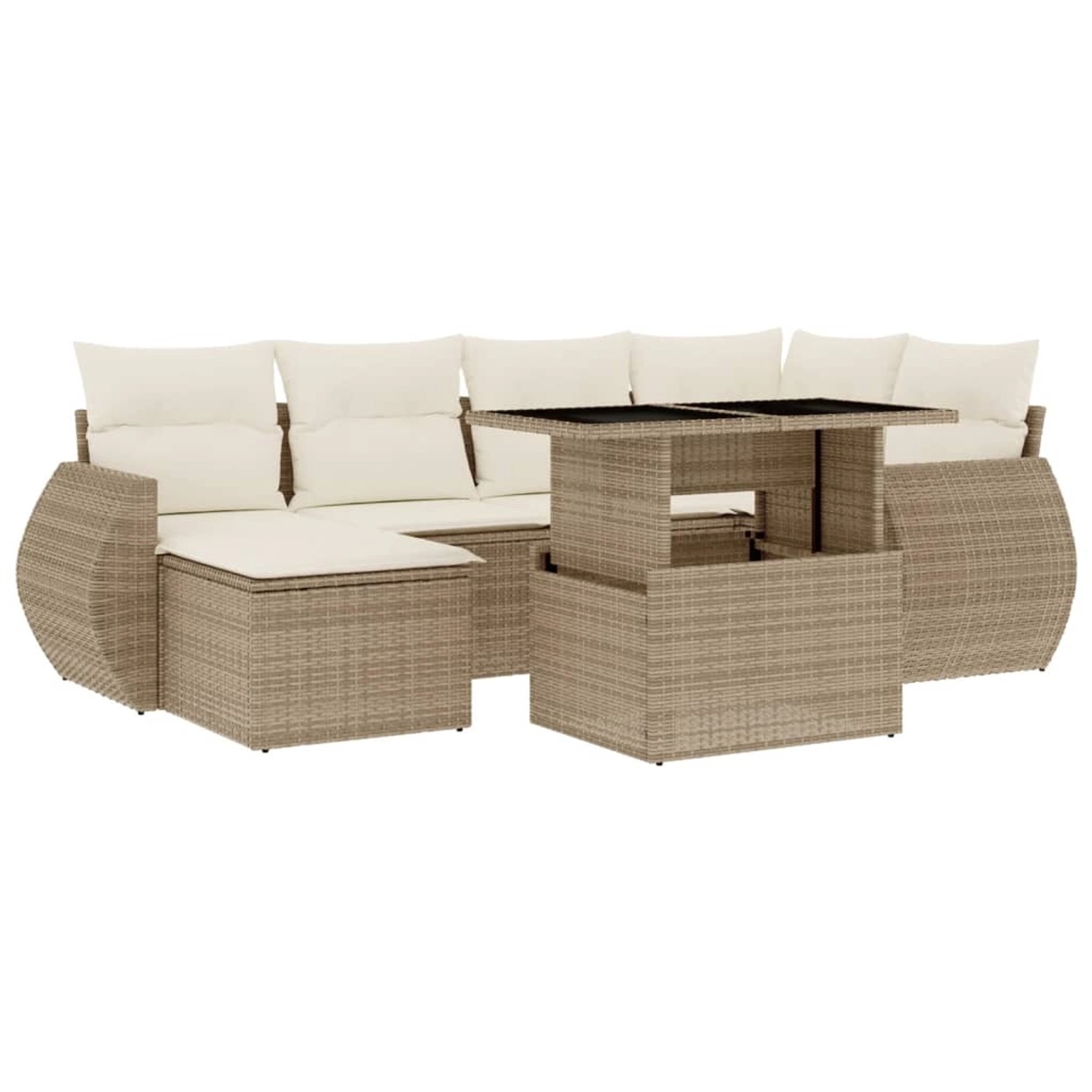 vidaXL 7-Tlg Garten-Sofagarnitur mit Kissen Beige Poly Rattan 3268678 günstig online kaufen