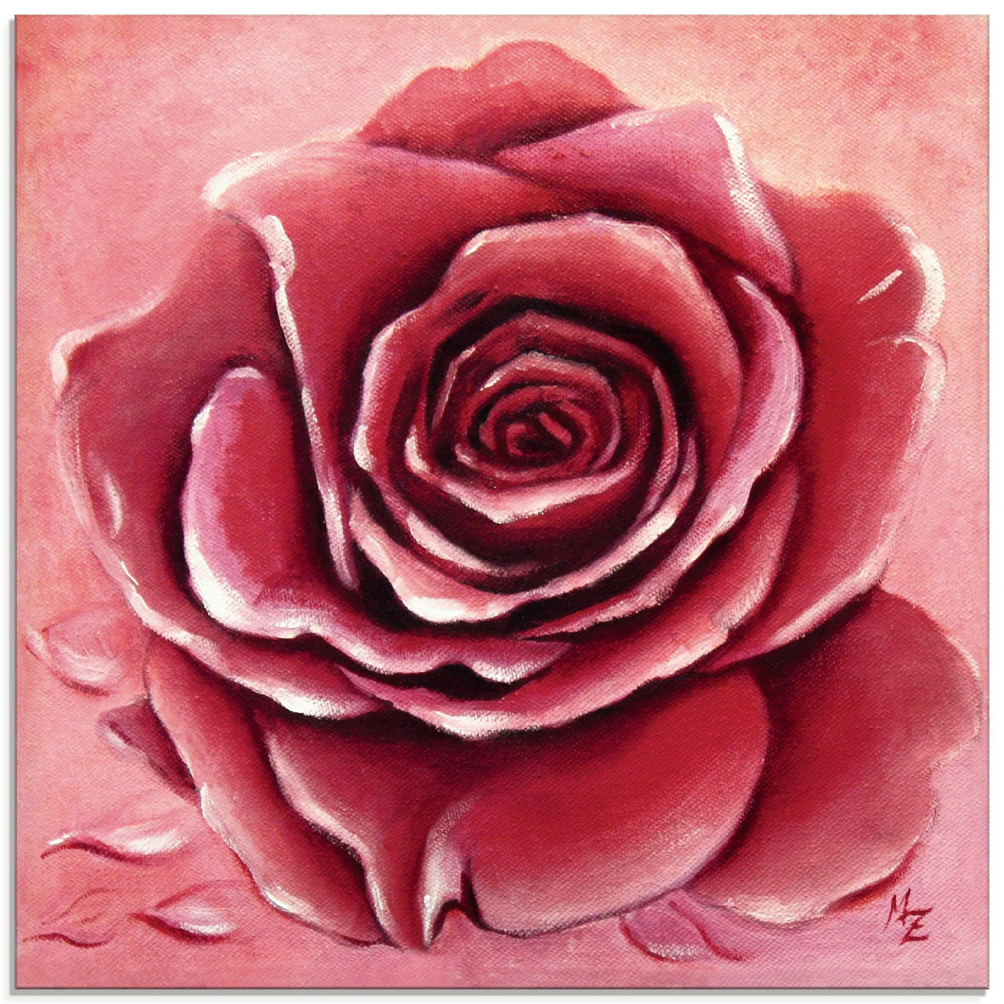Artland Glasbild "Rote Rose handgemalt", Blumen, (1 St.) günstig online kaufen