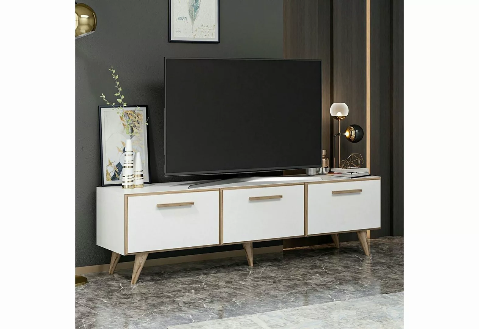 en.casa TV-Schrank Brønderslev TV Board 45x160x37cm Weiß günstig online kaufen