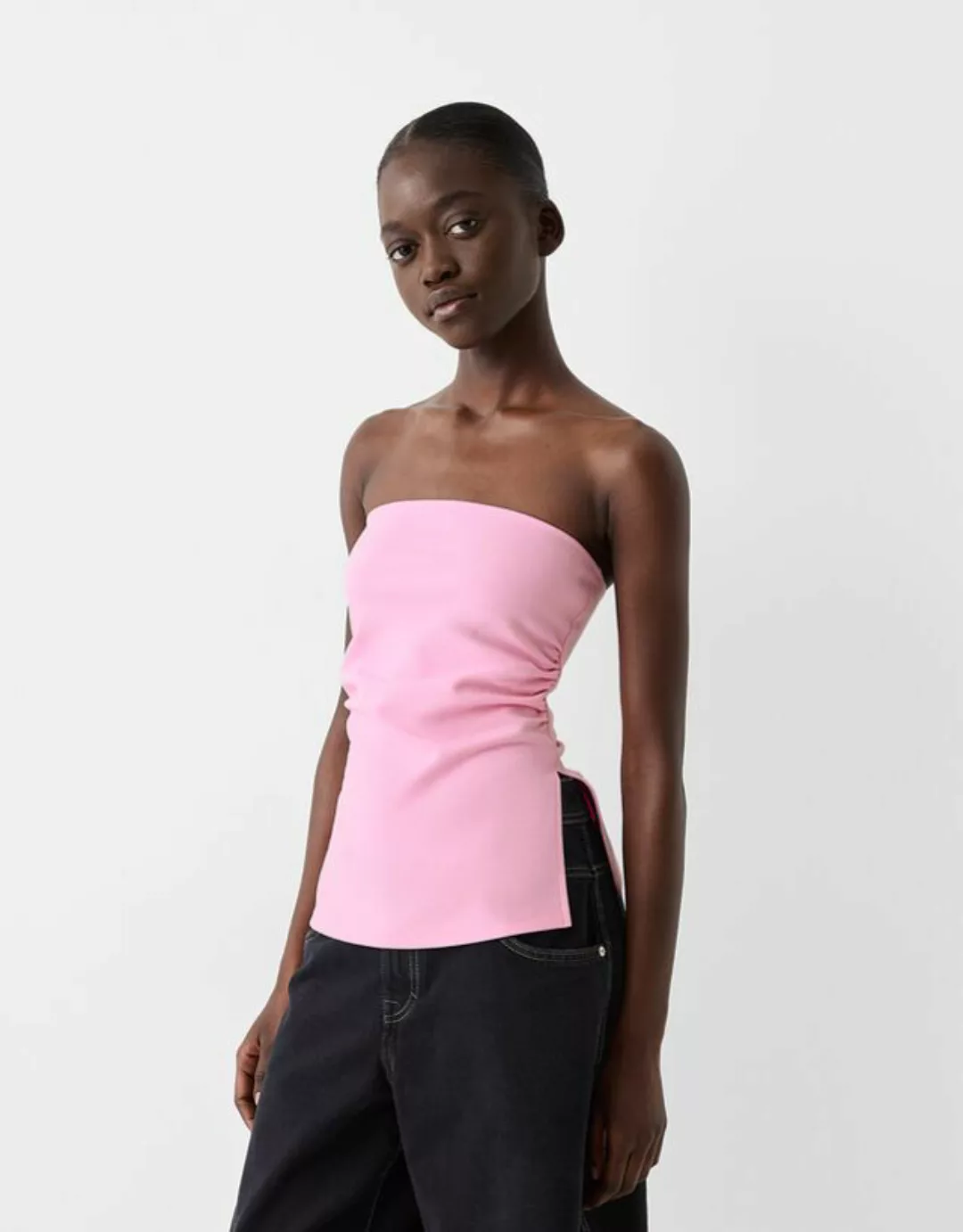 Bershka Bandeau-Top Aus Punto-Di-Roma Mit Raffung Damen Xs Rosa günstig online kaufen