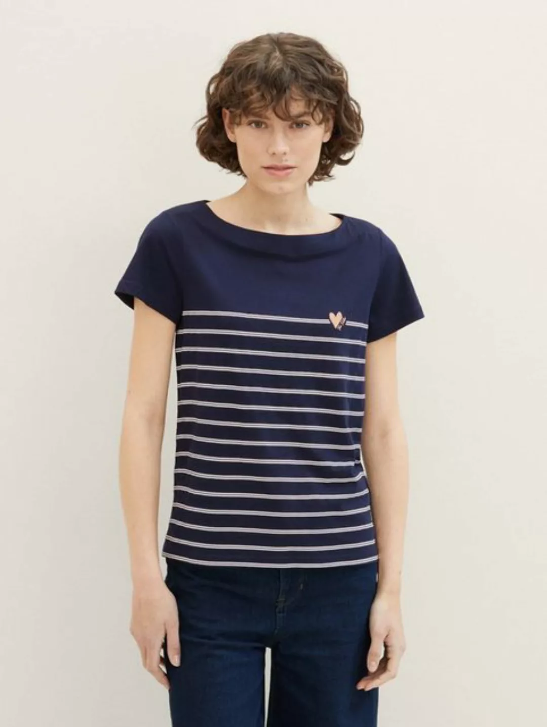 TOM TAILOR T-Shirt Gestreiftes T-Shirt mit U-Boot-Ausschnitt günstig online kaufen