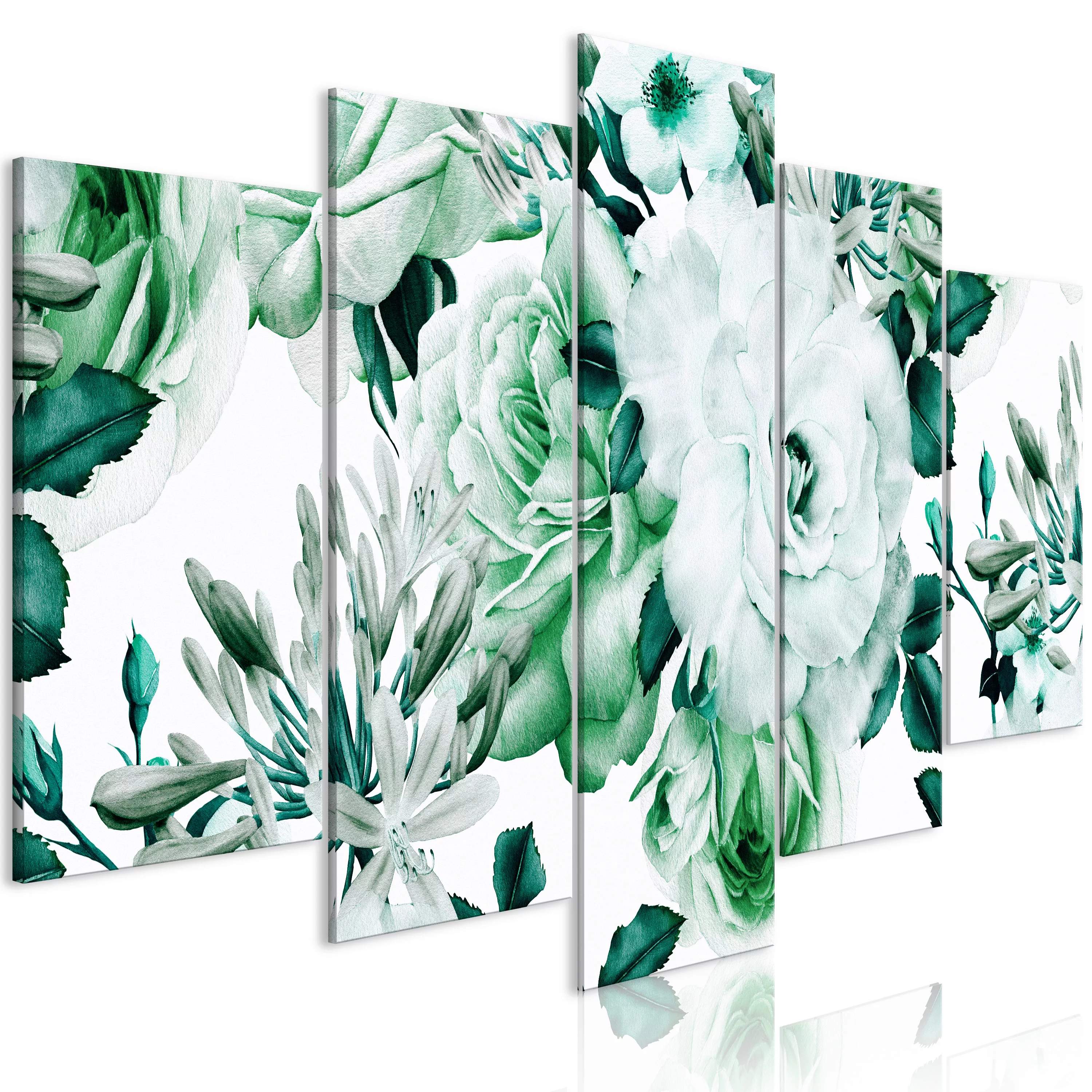 Wandbild - Rose Composition (5 Parts) Wide Green günstig online kaufen