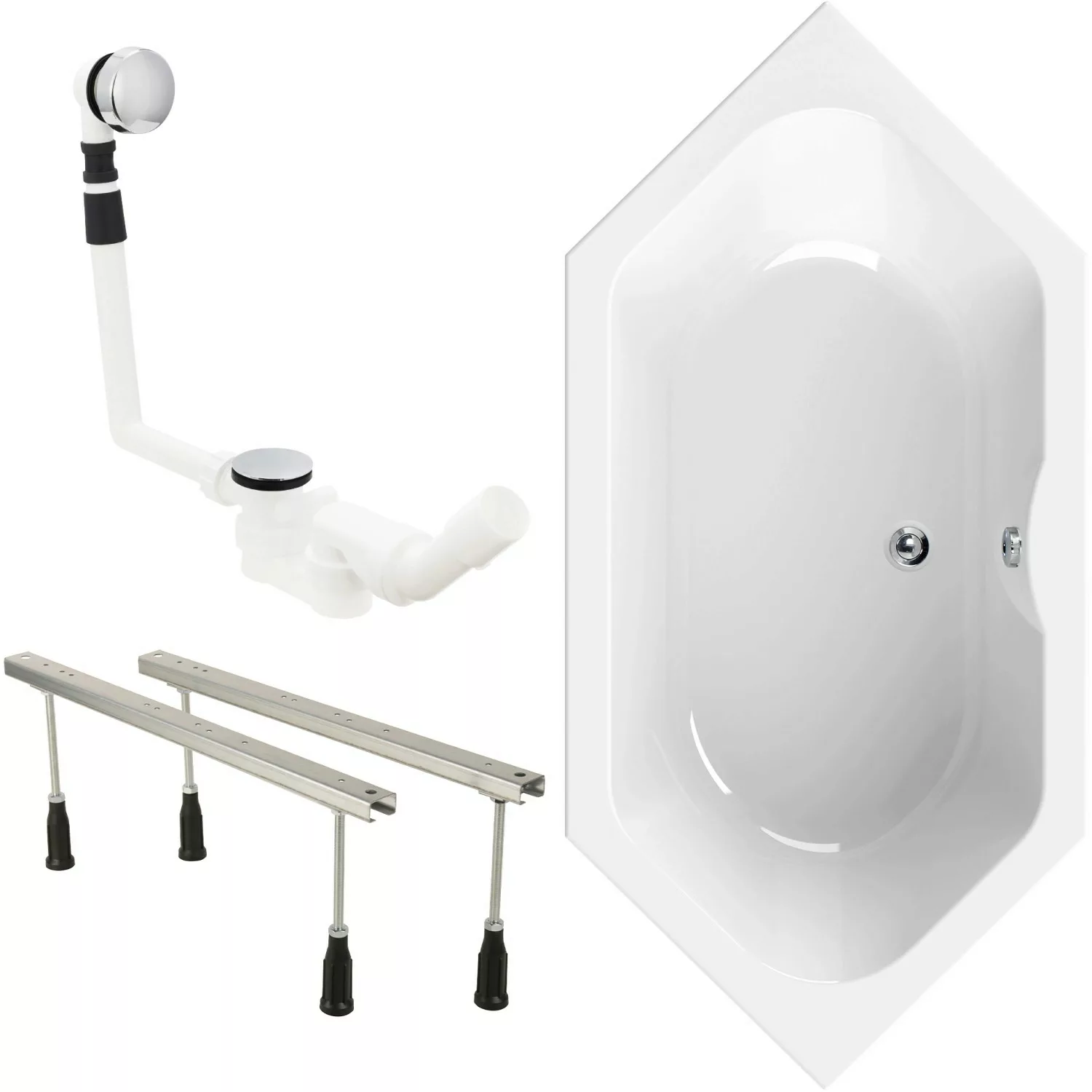 Calmwaters Sechseck-Badewanne Exclusive 190x90 cm Set Wannenfuß & Ablaufgar günstig online kaufen