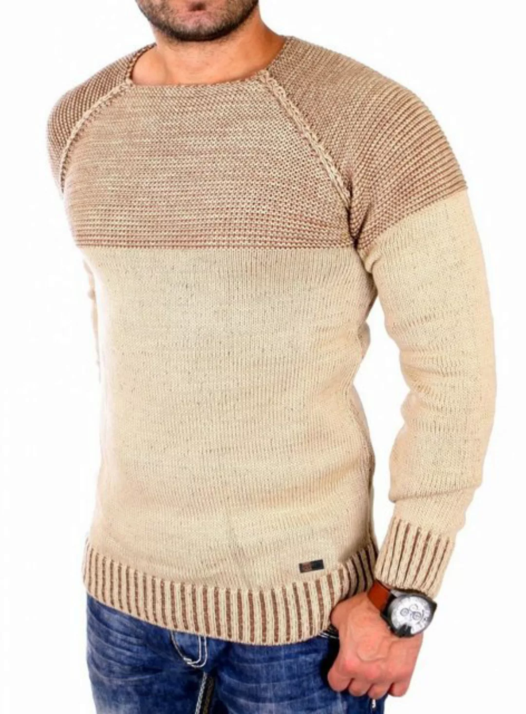 Reslad Strickpullover Reslad Strickpullover Herren Two Tone Rundhals Pullov günstig online kaufen