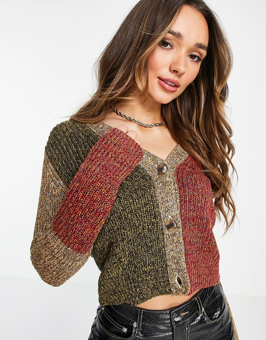 French Connection – Marielle – Strickjacke im braunen Blockfarbendesign günstig online kaufen